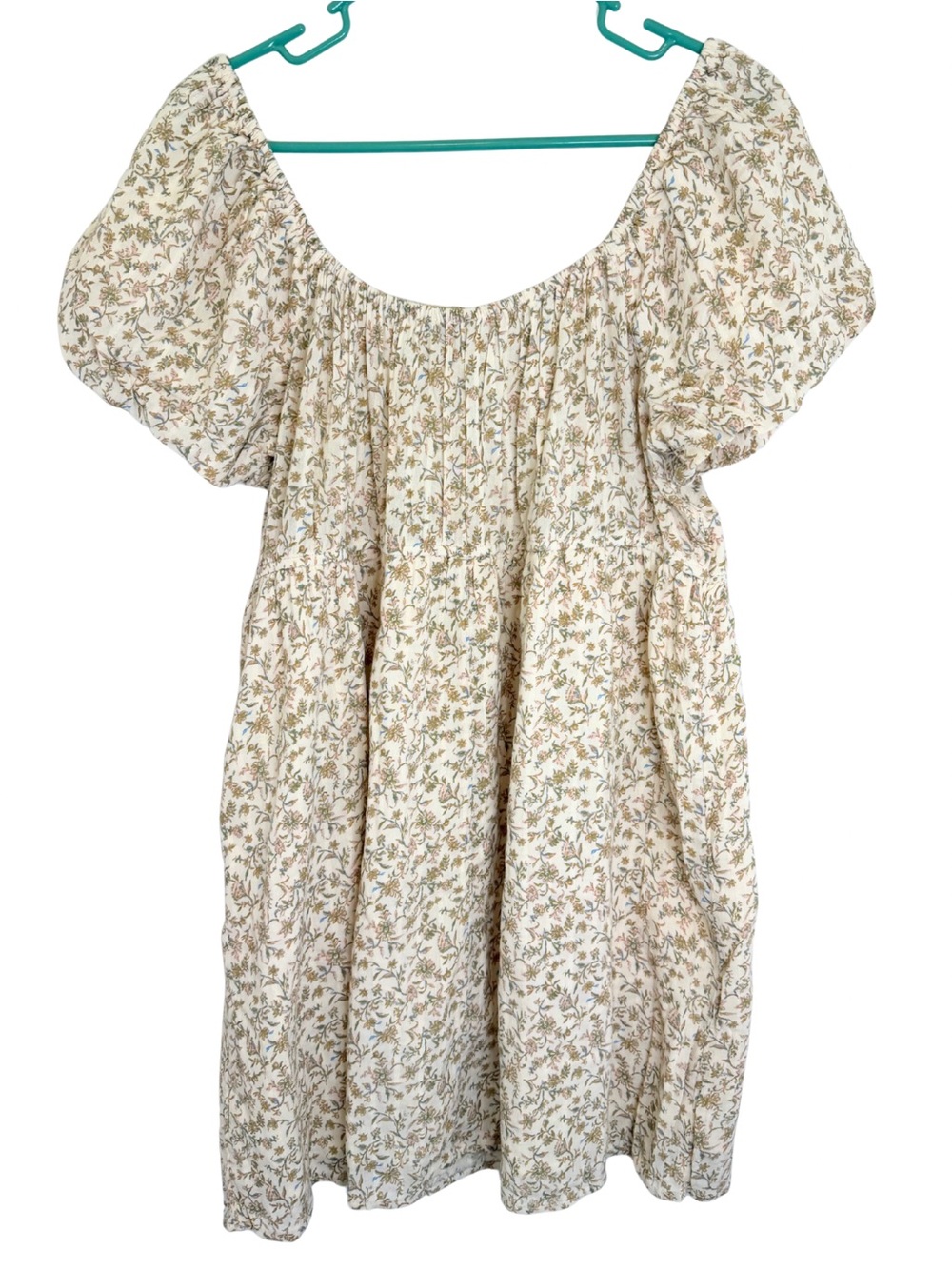 American Eagle Outfitters Cream Floral Puff Sleeve Mini Dress - Picture 2 of 5